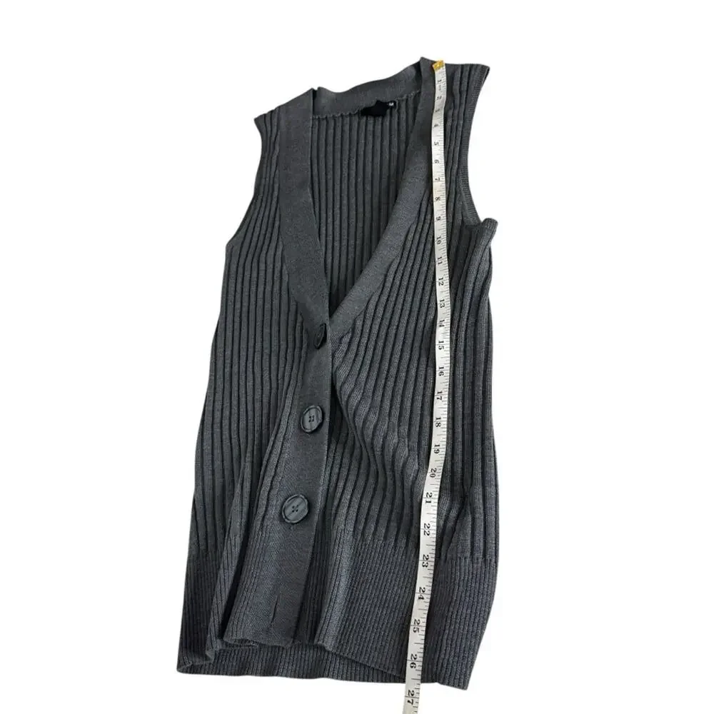 H&M Y2K Wool Blend Knit Button Front Vest Sleeveless Cardigan Womens Medium Gray